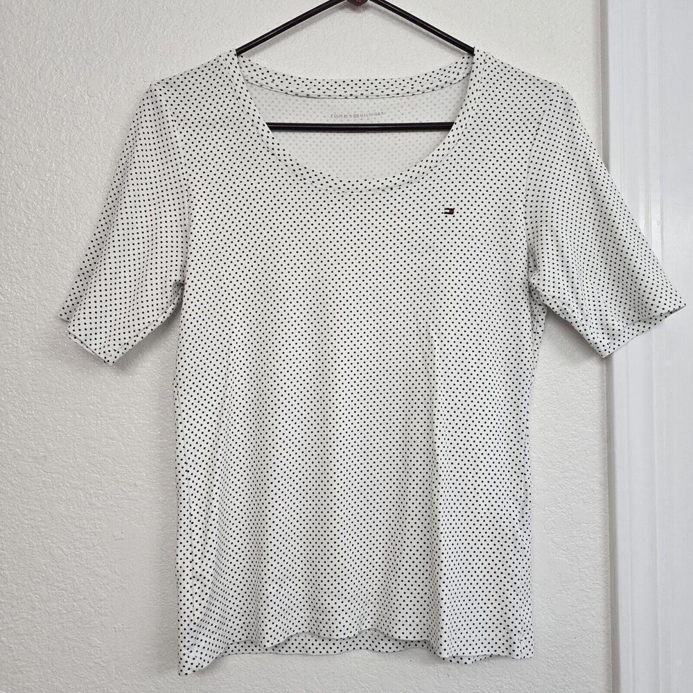 Tommy Hilfiger Women's Ladies White Dark Blue Polka Dot Print Blouse Size M